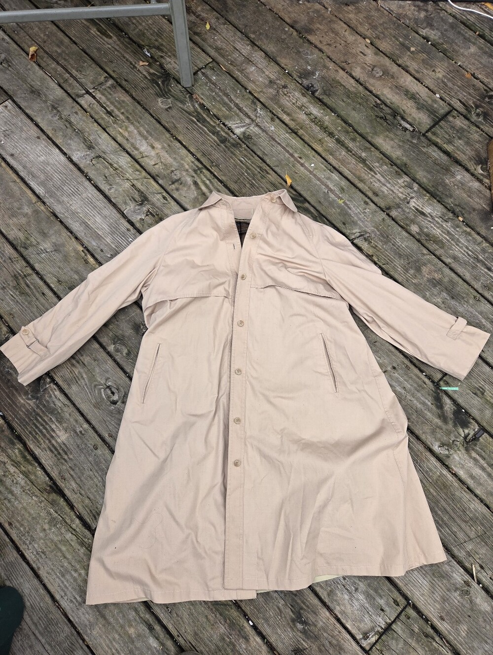 Vintage London Fog Women's Trench Coat Size 16 Regular Beige Tan Plaid Zip Out L